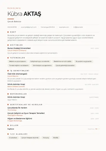 Çocuk Bakıcısı CV Örnekleri cv indir